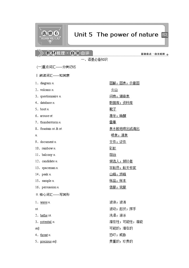 2021版高考英语（人教版）一轮复习学案：选修65Unit5　Thepowerofnature01