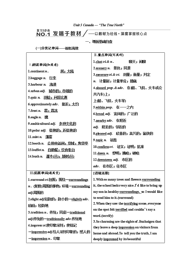 2020高考英语新创新大一轮复习人教全国版讲义：必修3Unit5Canada—“TheTrueNorth”01