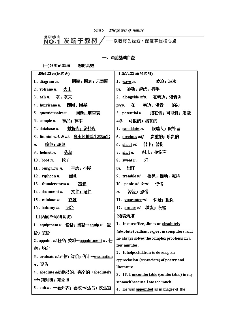 2020高考英语新创新大一轮复习人教全国版讲义：选修6Unit5Thepowerofnature01