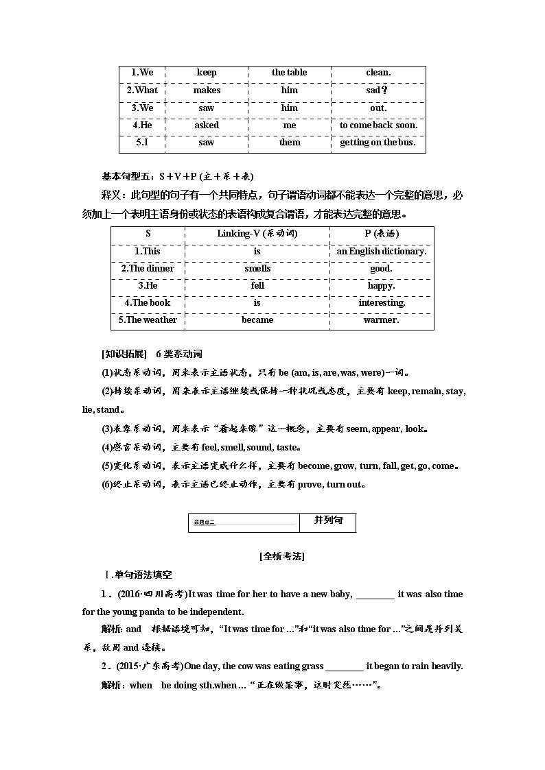 2020高考英语新创新大一轮复习人教全国版讲义：语法突破专题化第三部分第二讲简单句与并列句03