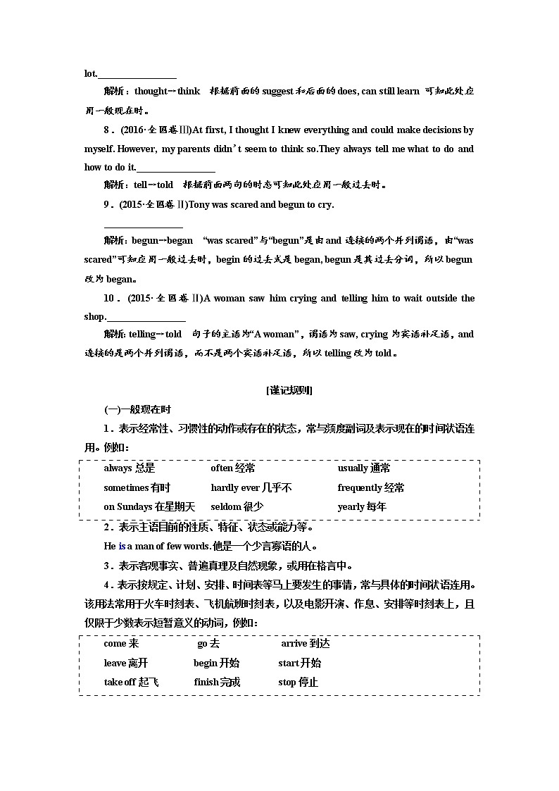 2020高考英语新创新大一轮复习人教全国版讲义：语法突破专题化第二部分第一讲动词的时态和语态03