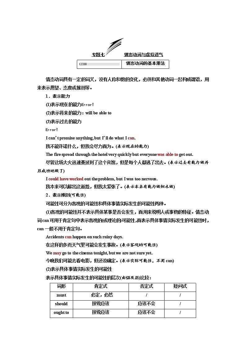 2020高考英语新增分方案大一轮复习外研新课改省份专用讲义：语法专题七情态动词与虚拟语气01