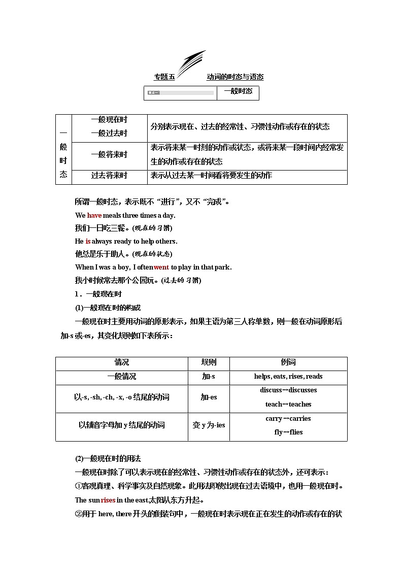 2020高考英语新增分方案大一轮复习外研新课改省份专用讲义：语法专题五动词的时态与语态01