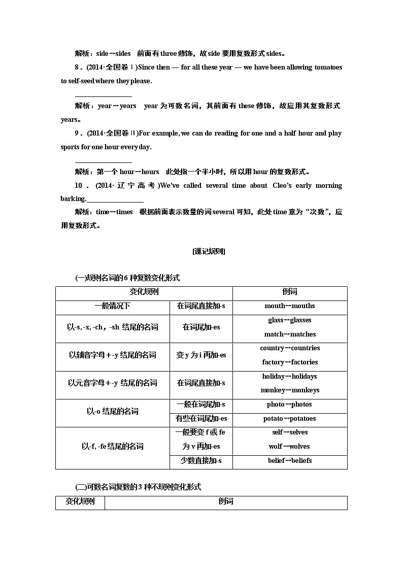 2020版一轮复习英语译林·全国版学案：语法第一部分第一讲名词、冠词03