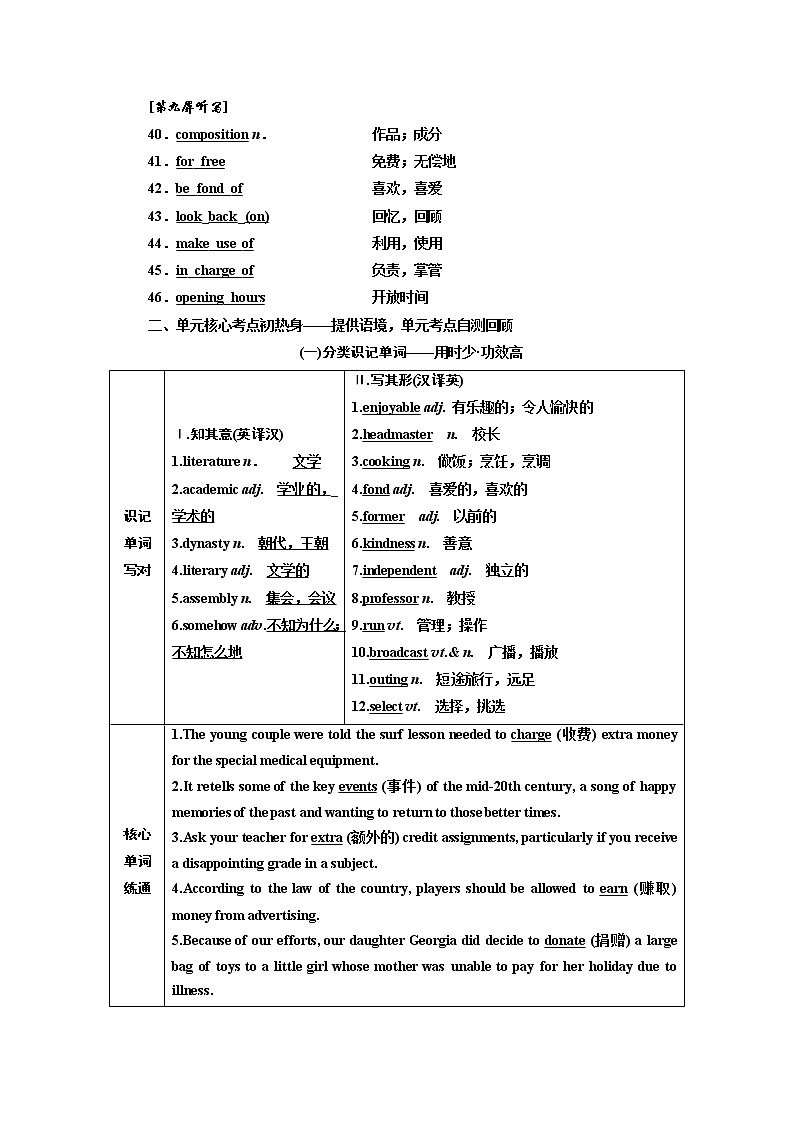 2020版一轮复习英语译林江苏专版学案：必修1Unit1Schoollife03