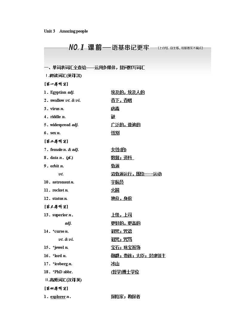 2020版一轮复习英语译林江苏专版学案：必修2Unit3Amazingpeople01