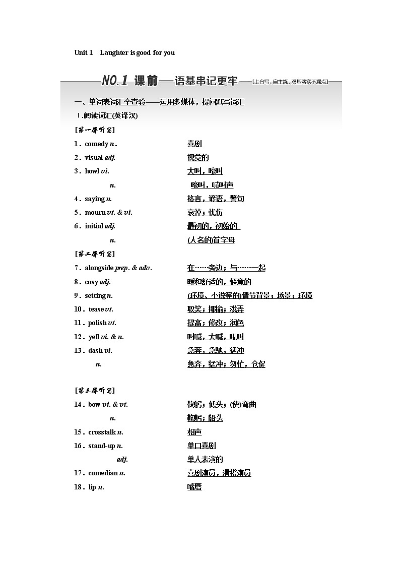 2020版一轮复习英语译林江苏专版学案：选修6Unit1Laughterisgoodforyou第1页