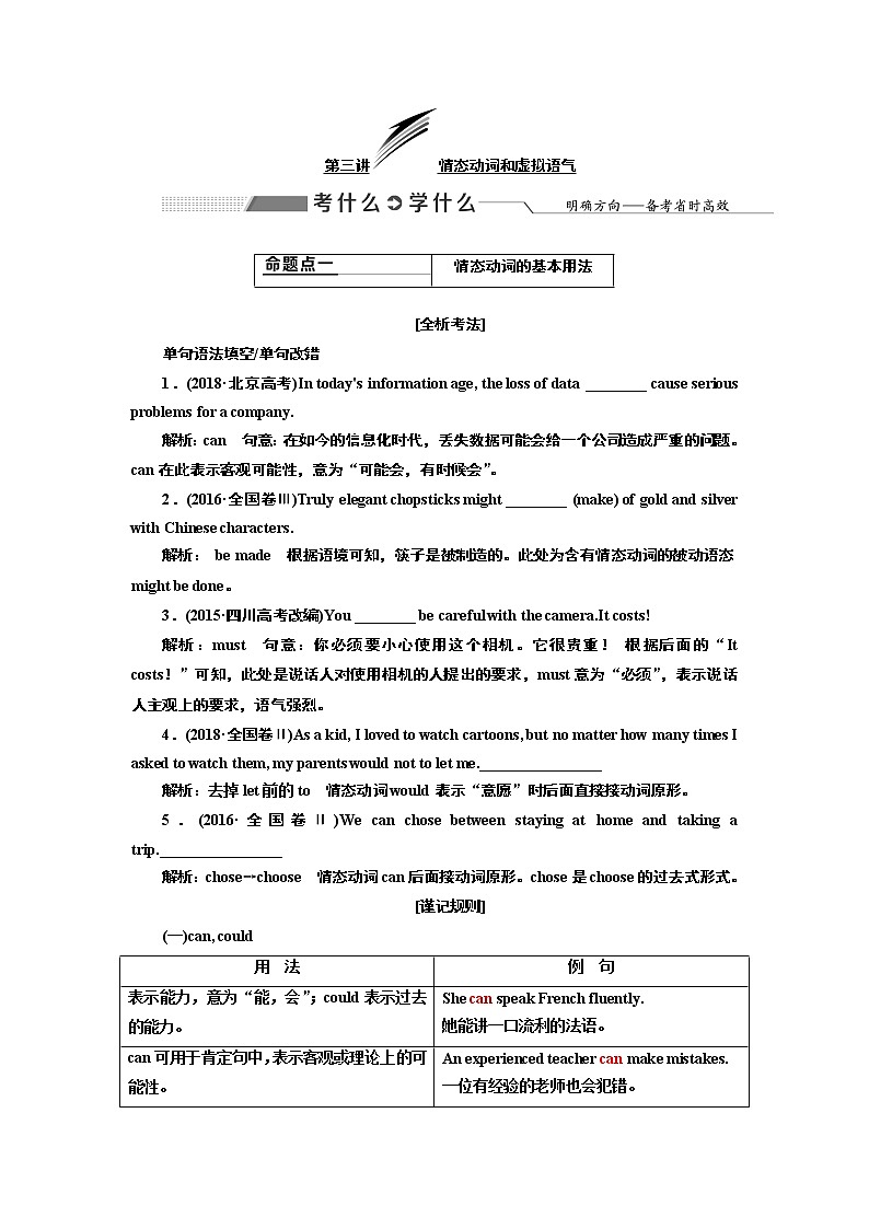 2020版一轮复习英语人教·全国版学案：语法第二部分第三讲情态动词和虚拟语气01