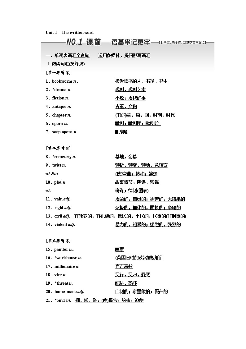 2020版一轮复习英语译林江苏专版学案：选修8Unit1Thewrittenword第1页