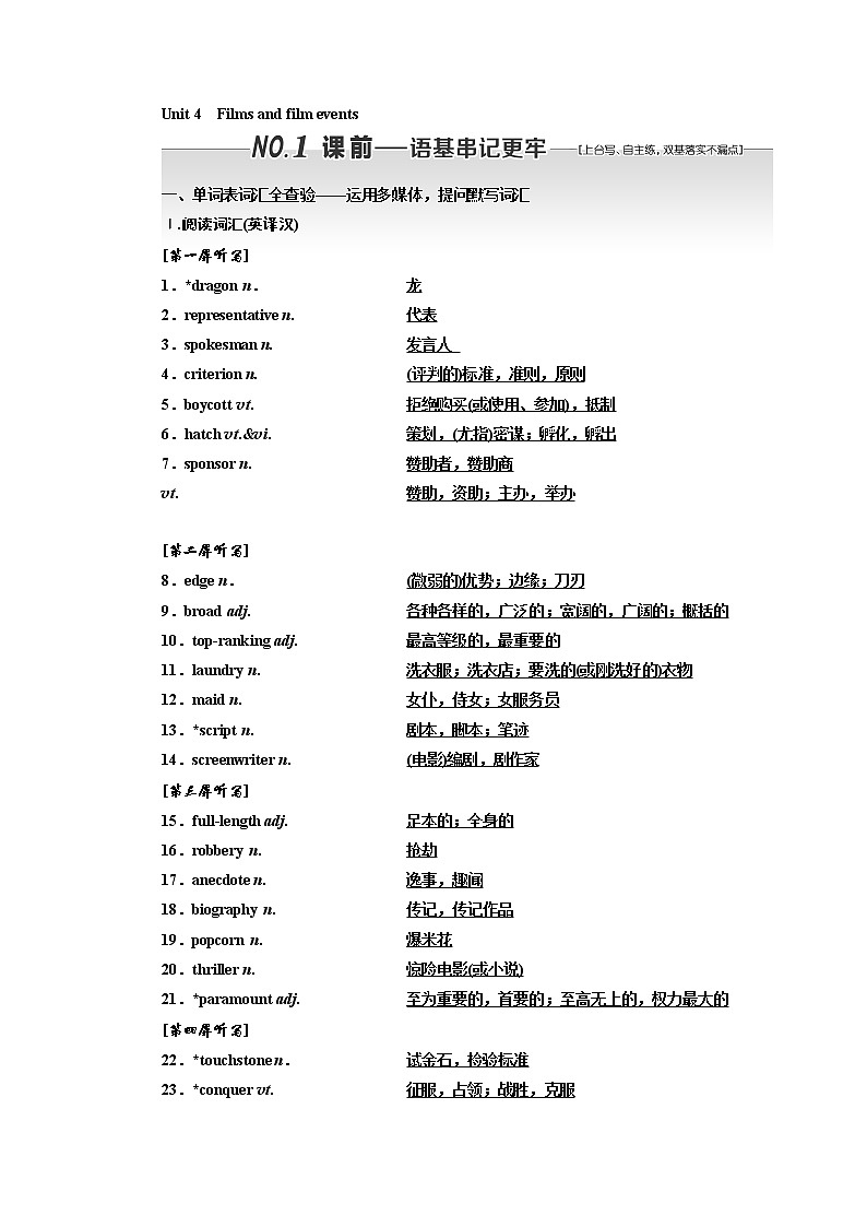2020版一轮复习英语译林江苏专版学案：选修8Unit4Filmsandfilmevents第1页