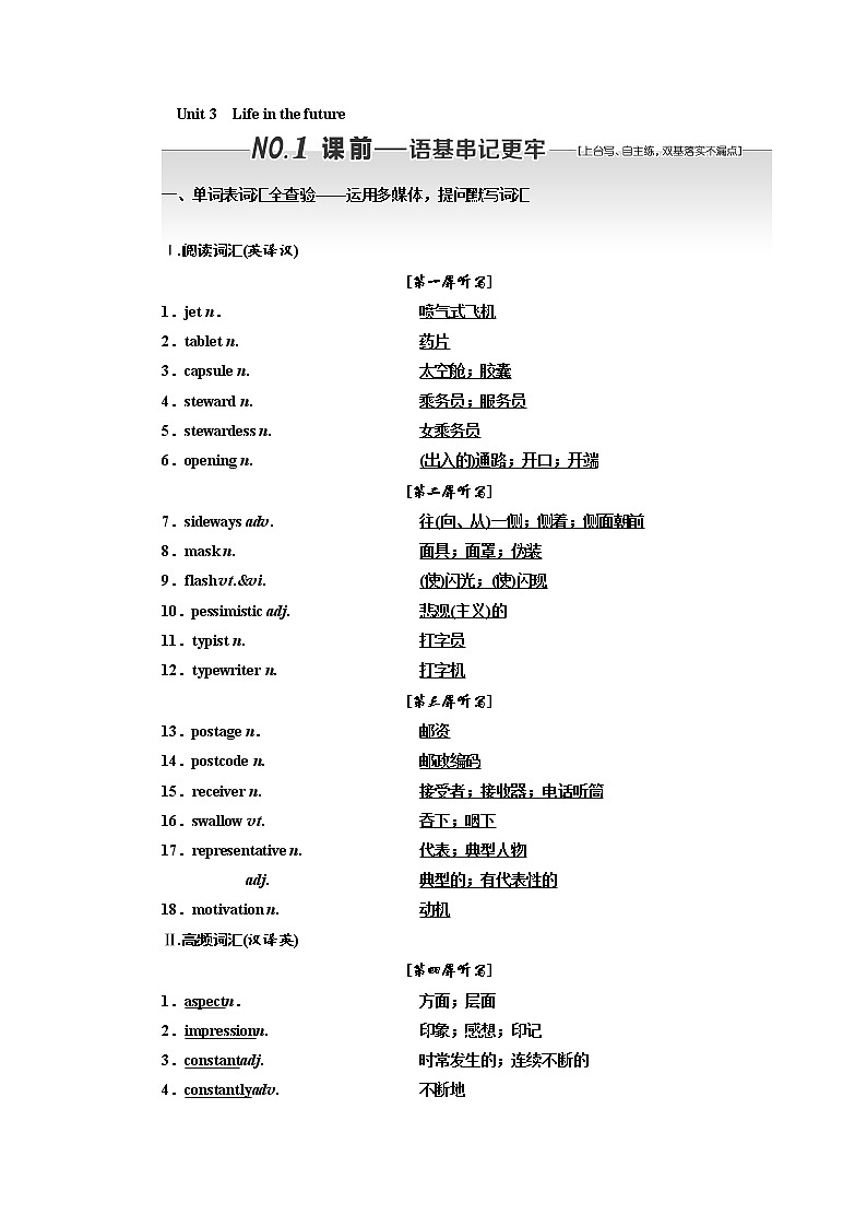 2020版高考英语新设计一轮复习人教浙江专版讲义：必修5Unit3Lifeinthefuture01