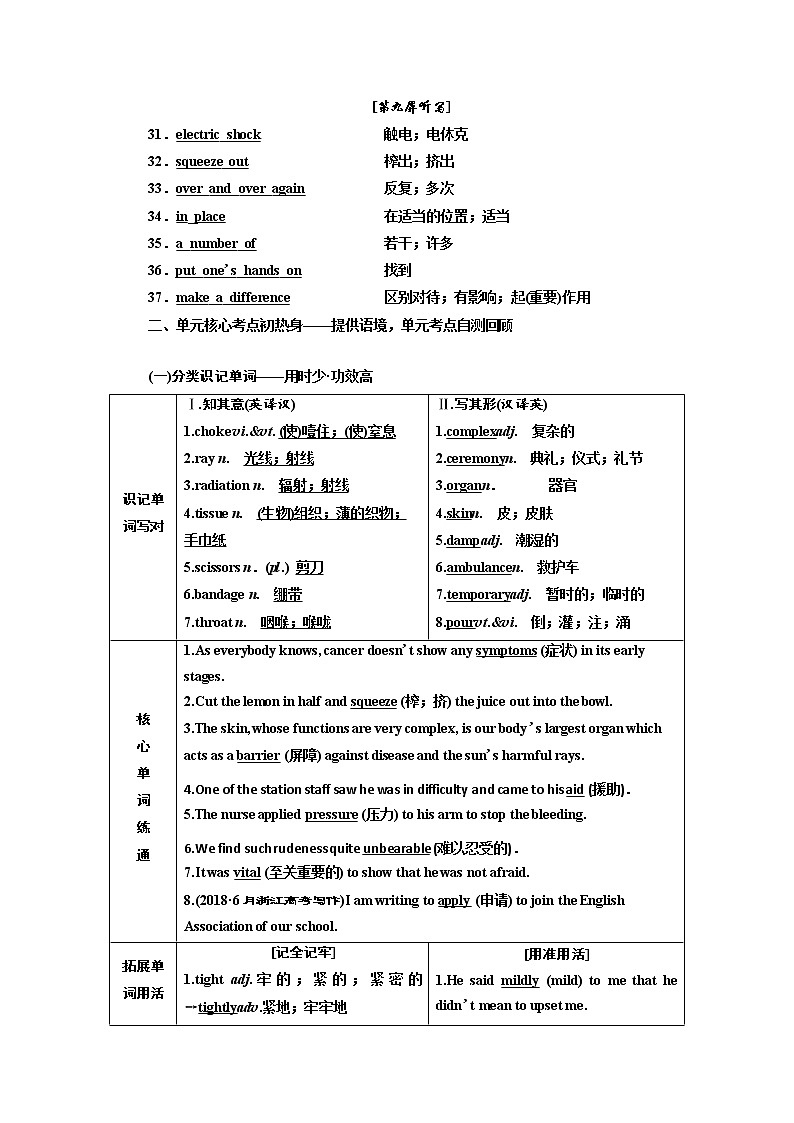 2020版高考英语新设计一轮复习人教浙江专版讲义：必修5Unit5Firstaid第3页