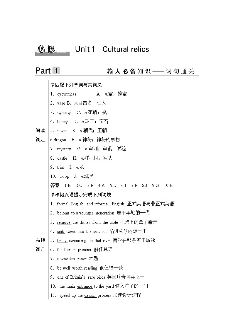 2020版高考英语新设计大一轮人教新高考（浙鲁京琼）版讲义：必修二Unit101