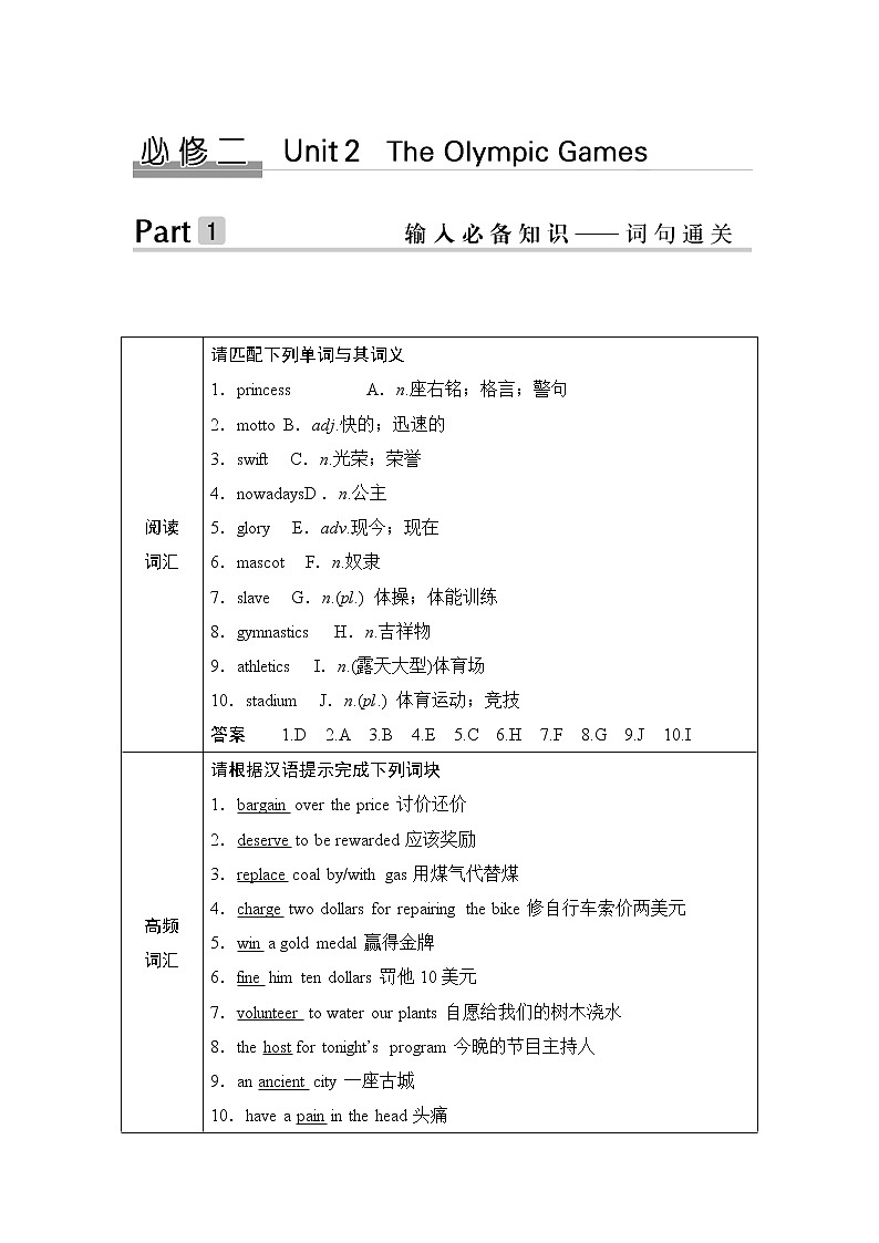 2020版高考英语新设计大一轮人教新高考（浙鲁京琼）版讲义：必修二Unit201
