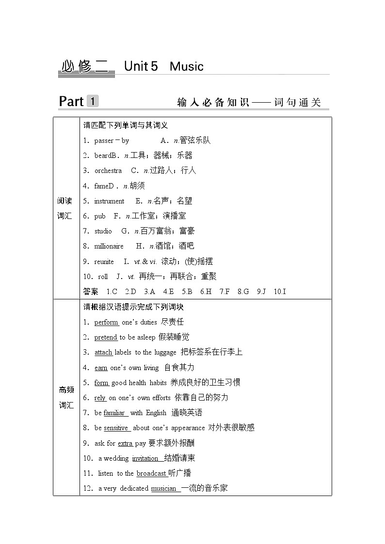 2020版高考英语新设计大一轮人教新高考（浙鲁京琼）版讲义：必修二Unit501
