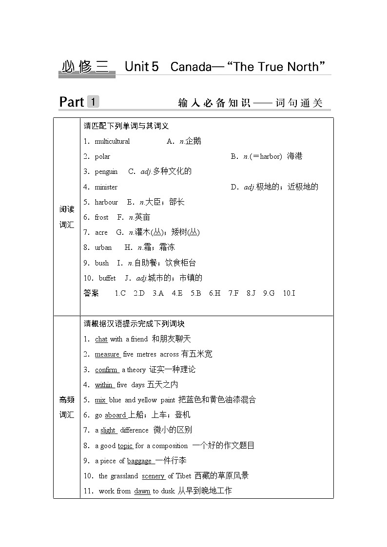 2020版高考英语新设计大一轮人教新高考（浙鲁京琼）版讲义：必修三Unit501