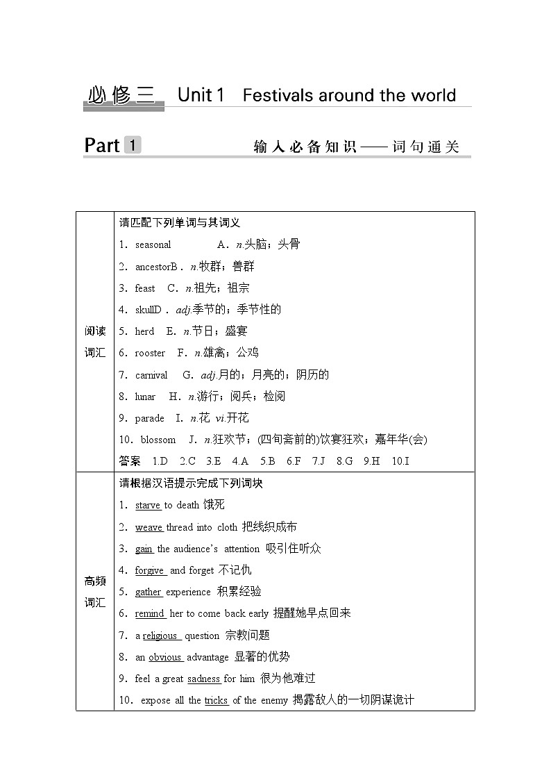 2020版高考英语新设计大一轮人教新高考（浙鲁京琼）版讲义：必修三Unit101