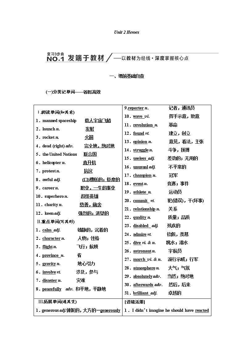 2020版高考英语新创新一轮复习北师大版讲义：必修1Unit2Heroes第1页