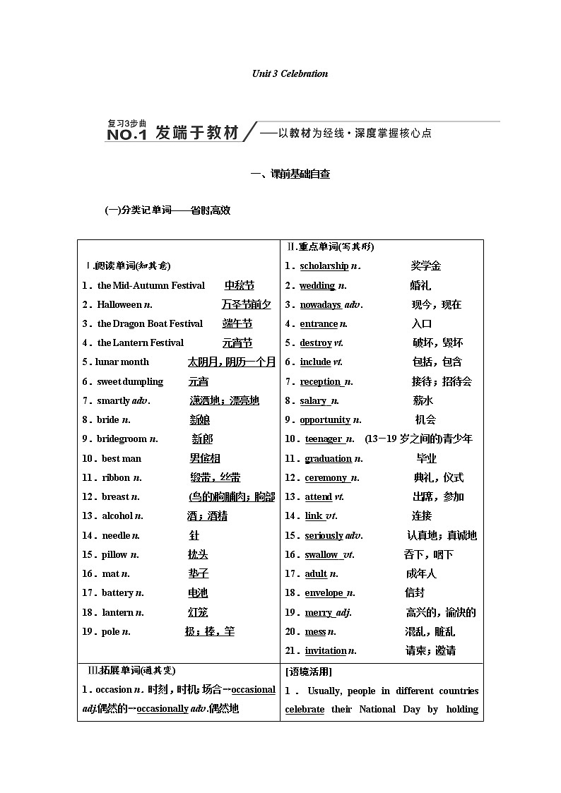 2020版高考英语新创新一轮复习北师大版讲义：必修1Unit3Celebration第1页