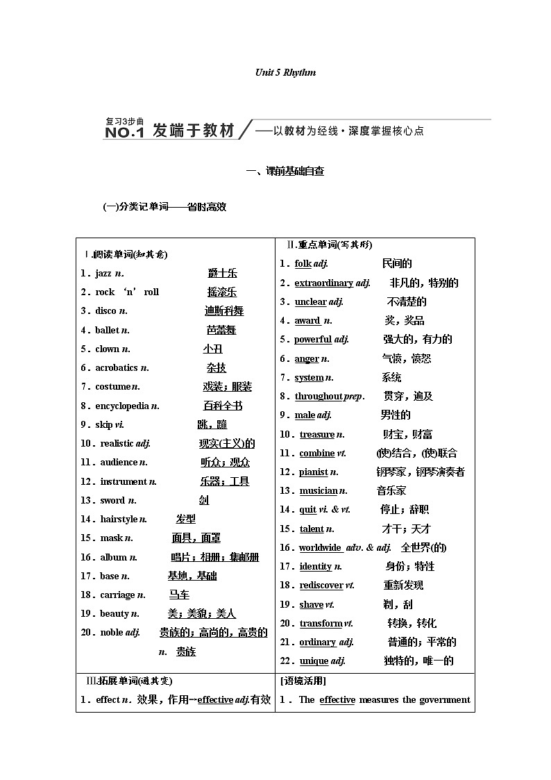 2020版高考英语新创新一轮复习北师大版讲义：必修2Unit5Rhythm第1页