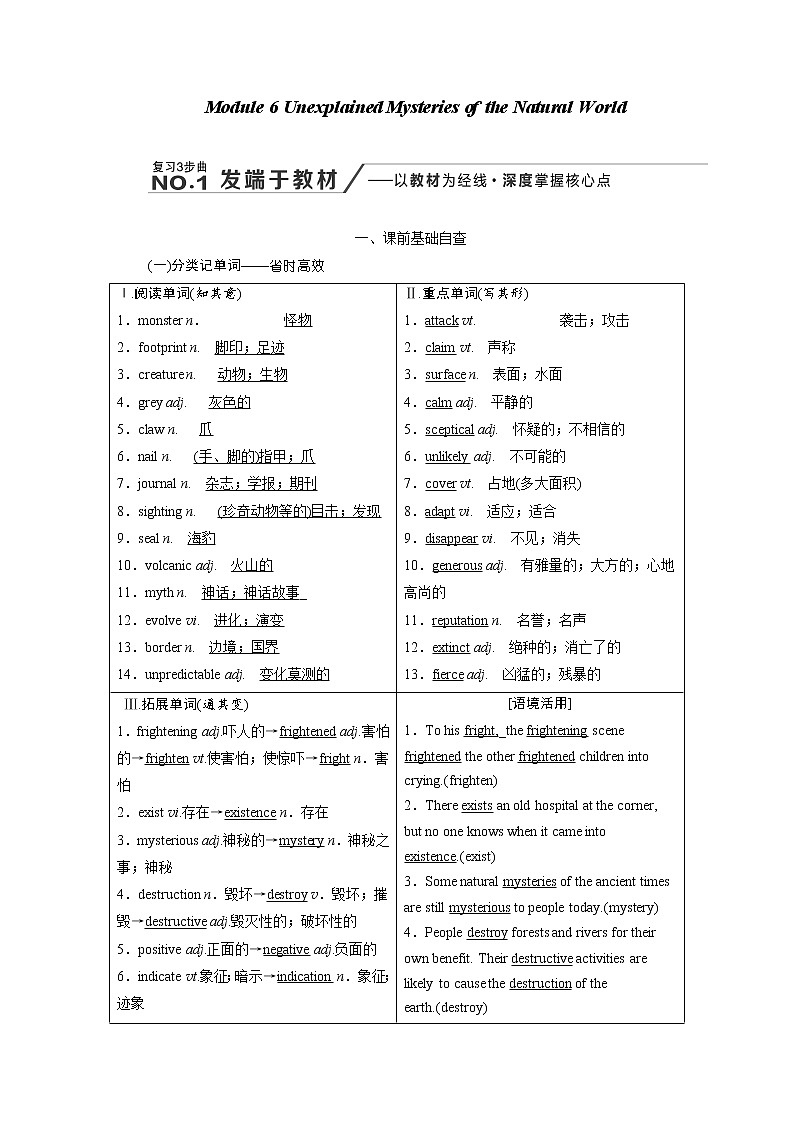 2020版高考英语新创新一轮复习外研版讲义：必修4Module6UnexplainedMysteriesoftheNaturalWorld01