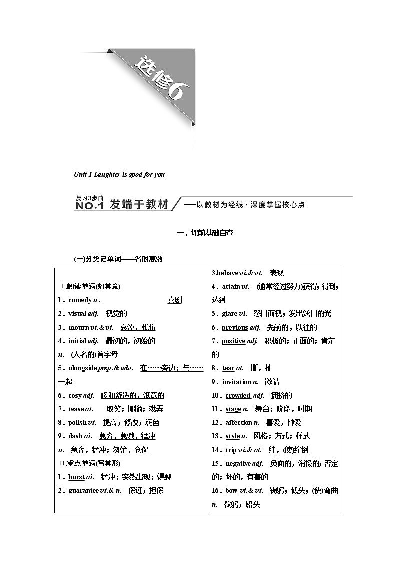 2020版高考新创新一轮复习英语译林版学案：选修6Unit1Laughterisgoodforyou01