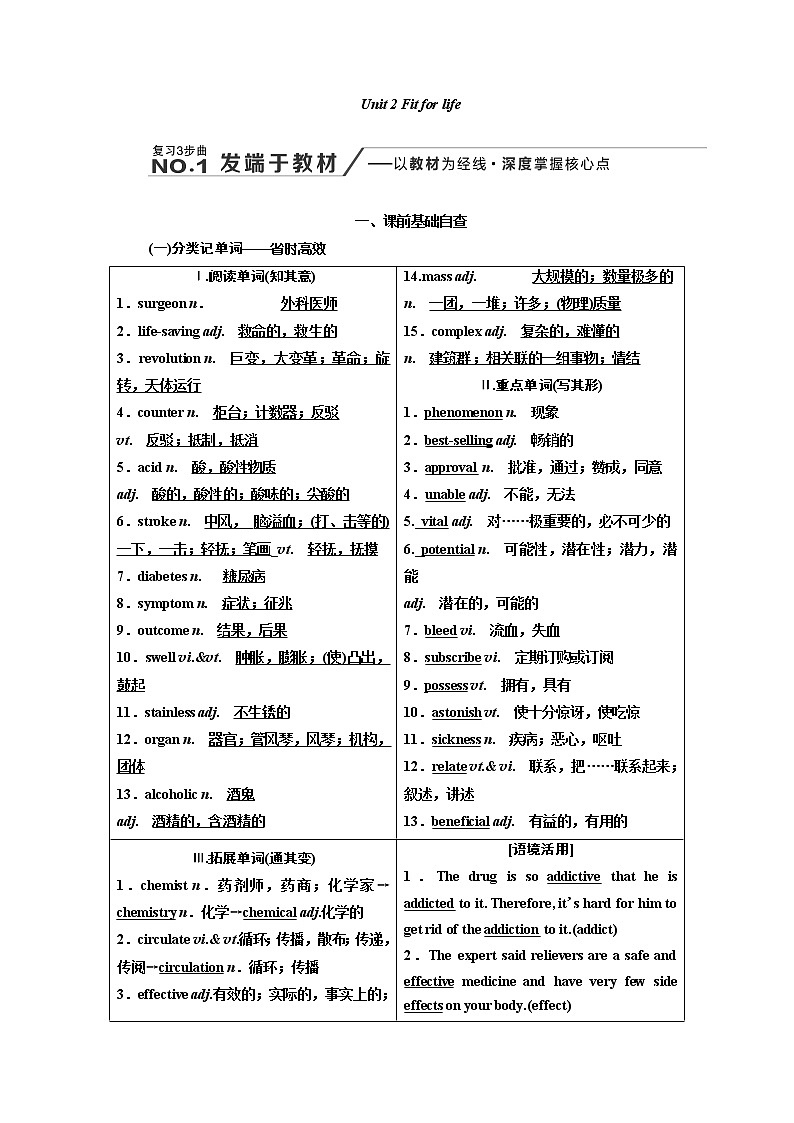2020版高考新创新一轮复习英语译林版学案：选修7Unit2Fitforlife01