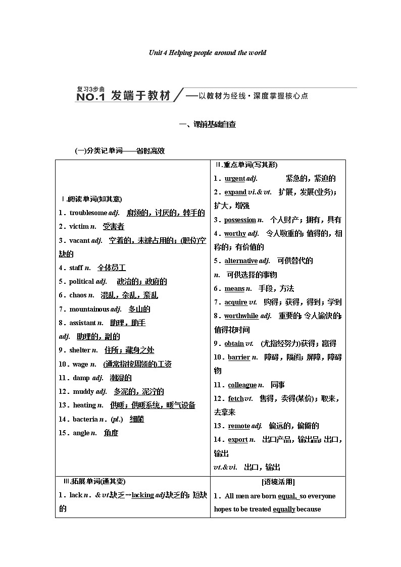 2020版高考新创新一轮复习英语译林版学案：选修6Unit4Helpingpeoplearoundtheworld01