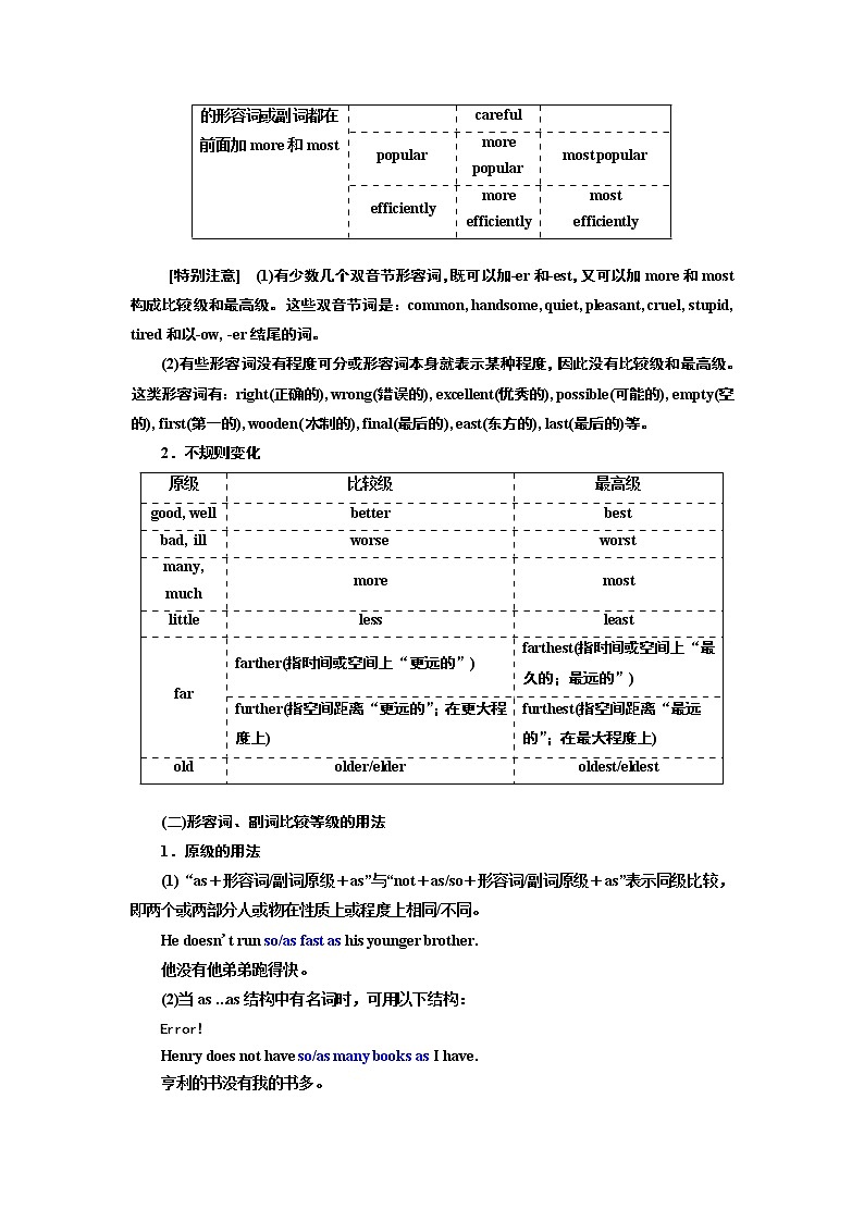 2020版高考新创新一轮复习英语北师大版学案：语法第一部分第三讲形容词、副词03
