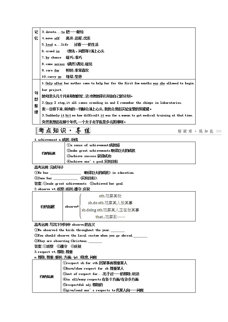 2021届人教版一轮复习学案：必修4Unit1　Womenofachievement02