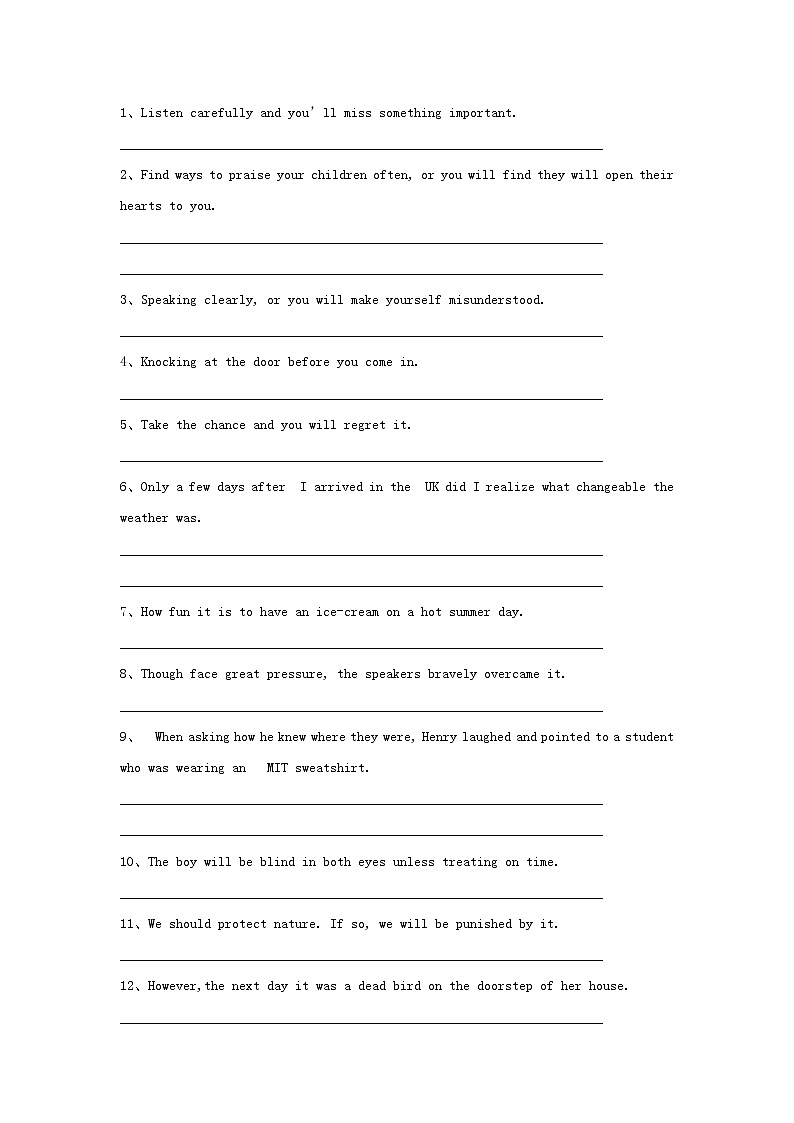 2020届高考英语一轮复习语法专项突破14《特殊句式祈使句感叹句省略句there+be句型》牛津译林版(含解析) 练习02