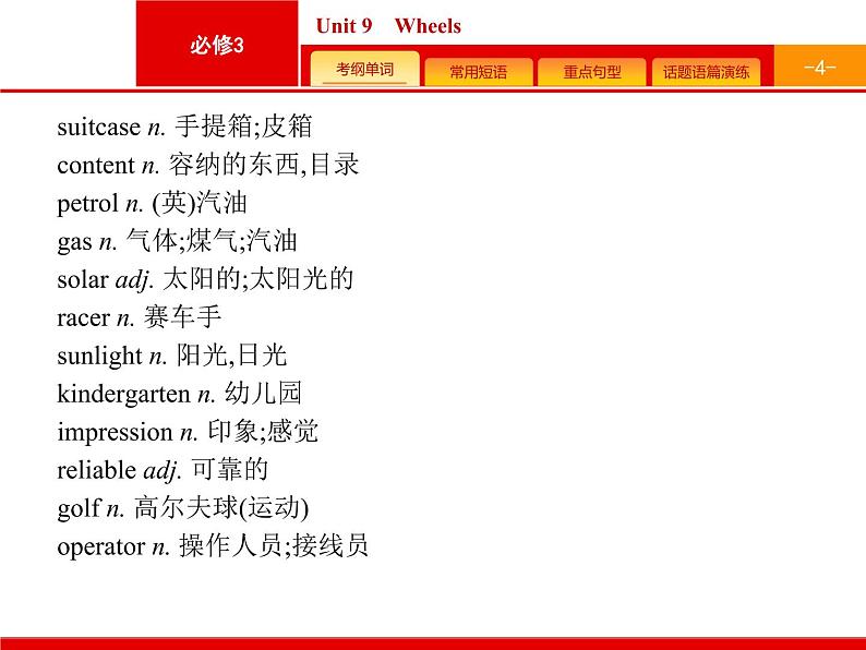 2020版高考英语北师大版一轮课件：必修3 预习案 Unit 9　Wheels第4页