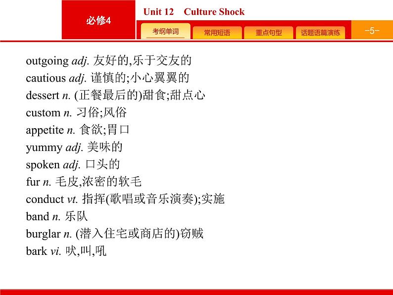 2020版高考英语北师大版一轮课件：必修4 预习案 Unit 12　Culture Shock第5页