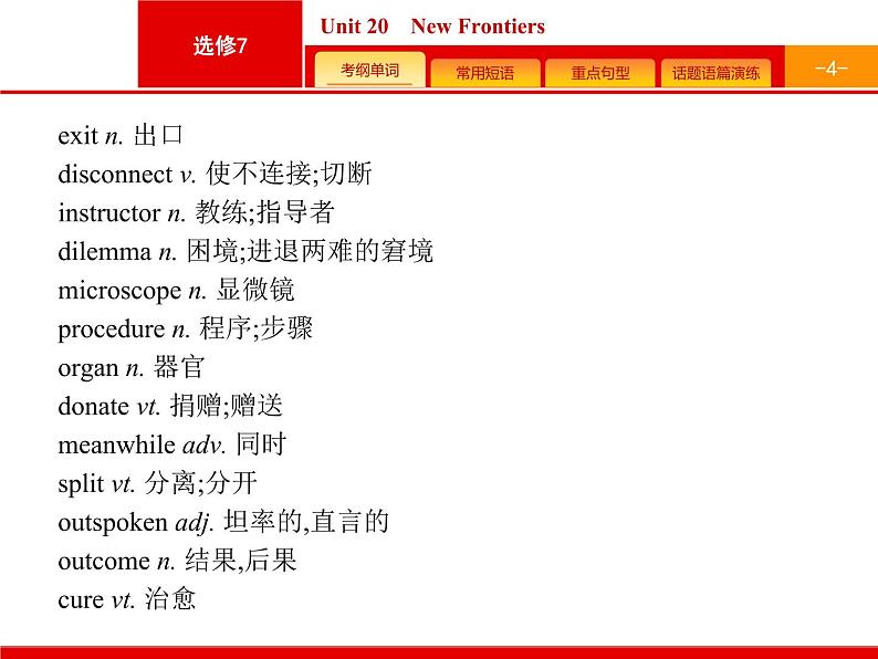 2020版高考英语北师大版一轮课件：选修7 预习案 Unit 20　New Frontiers第4页