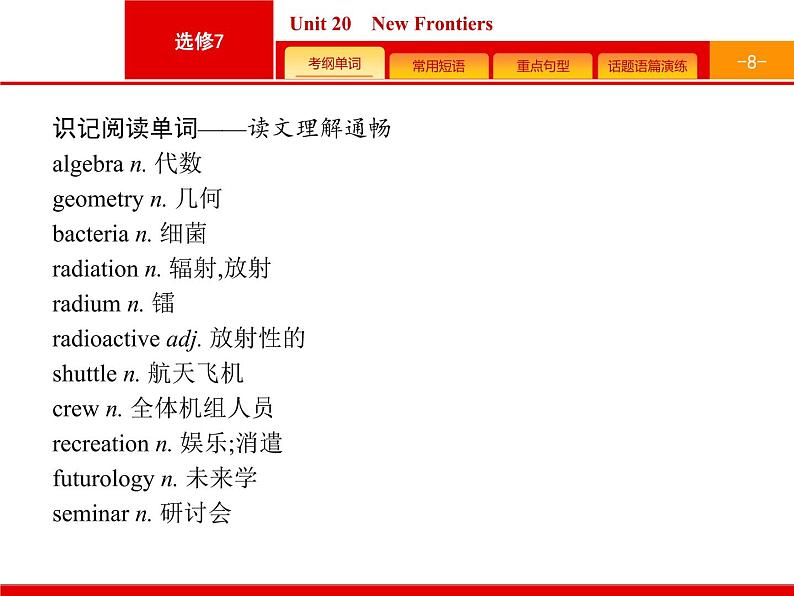 2020版高考英语北师大版一轮课件：选修7 预习案 Unit 20　New Frontiers第8页