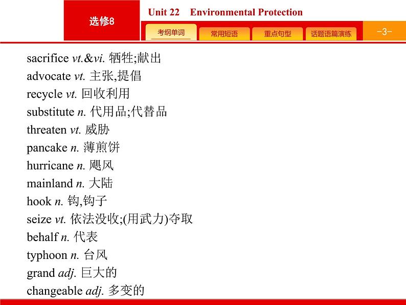 2021年高考英语北师大版一轮课件：选修8 预习案 Unit 22　Environmental Protection03