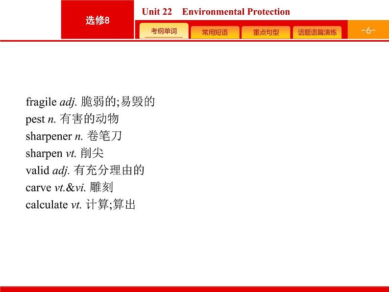 2021年高考英语北师大版一轮课件：选修8 预习案 Unit 22　Environmental Protection06