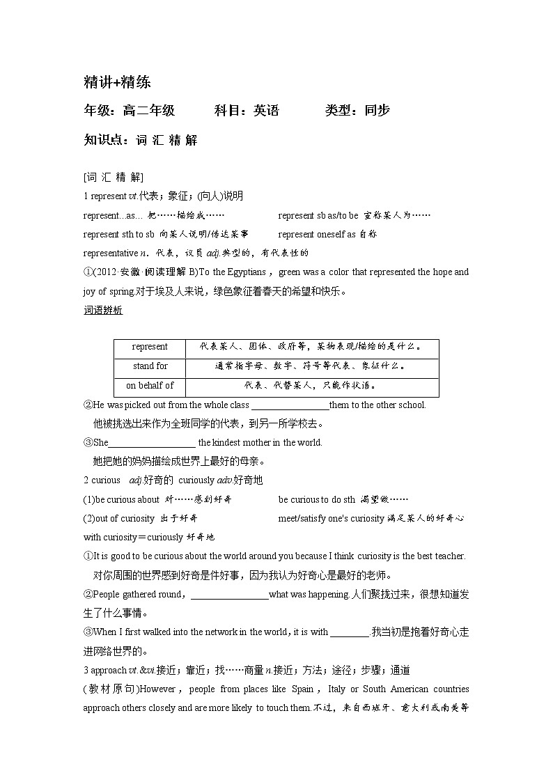 必修四 U4Body langauge词汇精解 精品讲义01