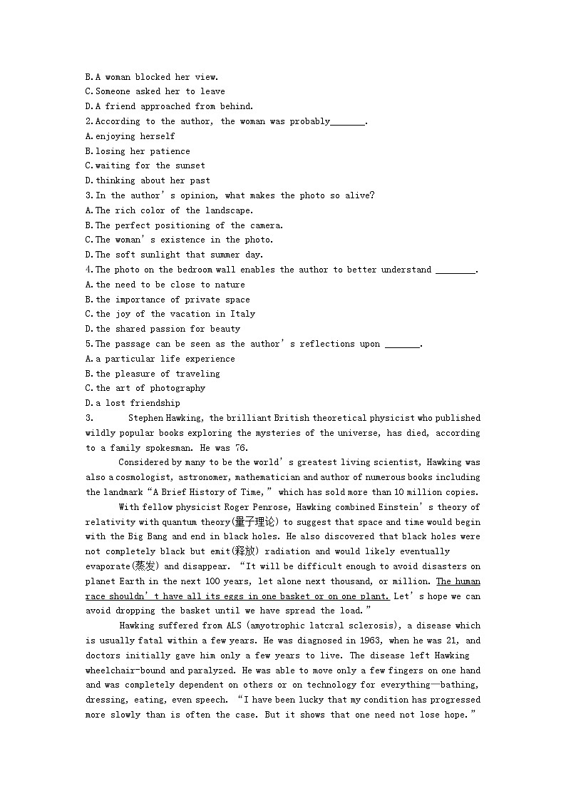 2019届高考英语二轮复习专题强化卷：专题01 阅读理解记叙类(含解析)第3页