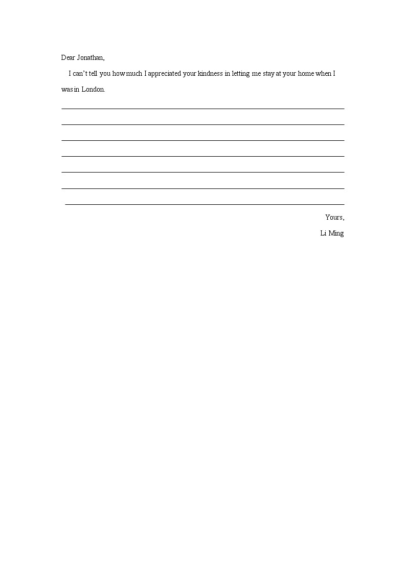 2019届高考英语二轮复习书面表达专项练习：（4）应用文写作-感谢信(含答案)02