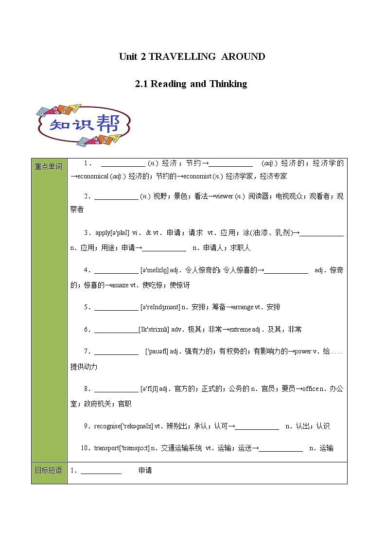 Unit 2-1 Reading and Thinking -2020-2021学年高一英语上学期同步课堂帮帮帮必修第一册（人教版2019）第1页