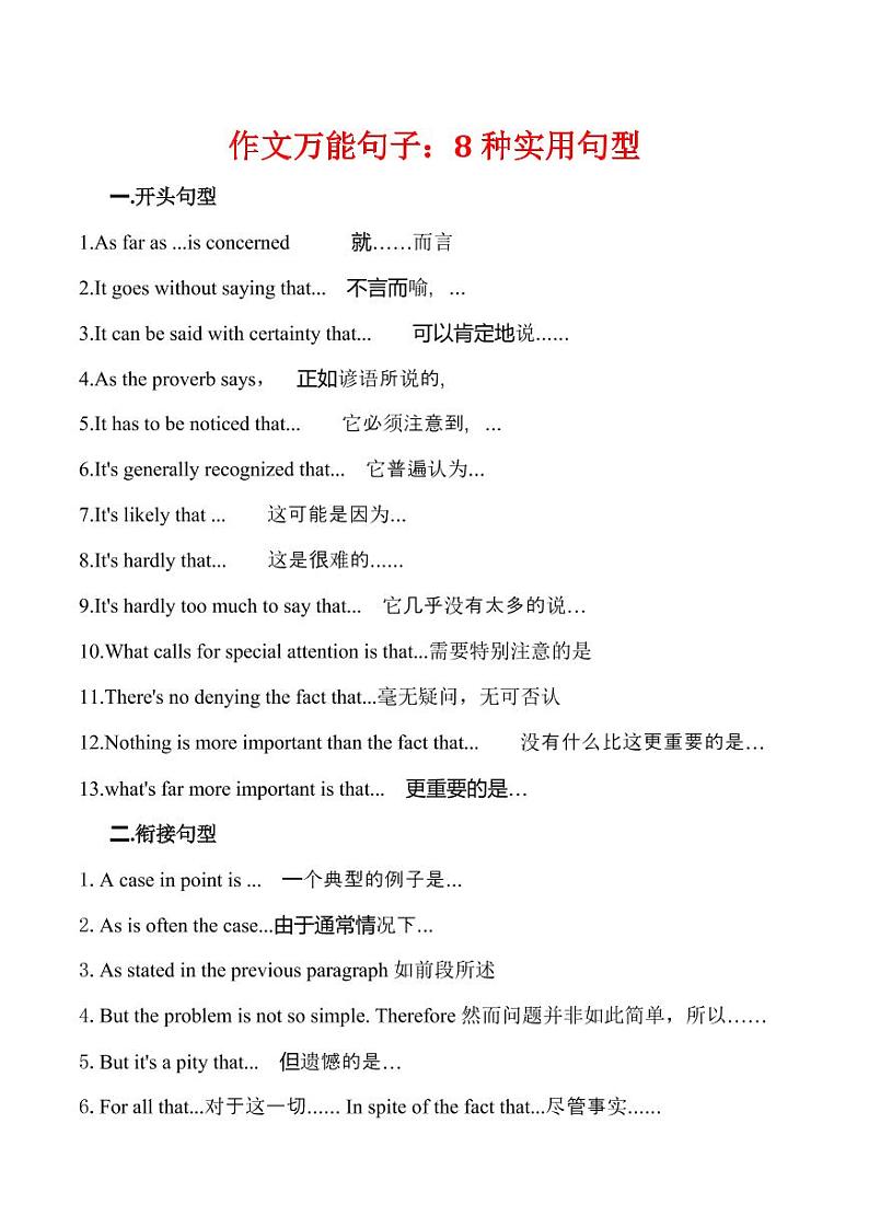 高考英语作文万能句子：8种实用句型第1页