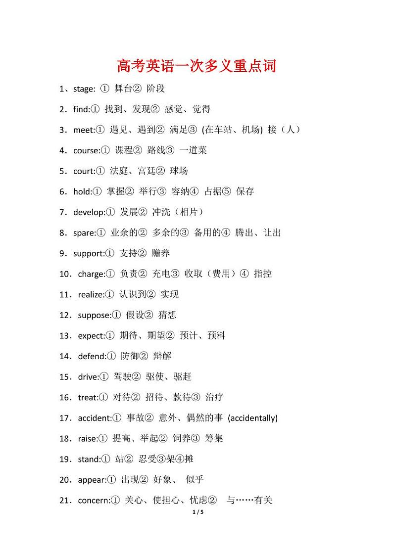 高考英语一词多义重点词第1页