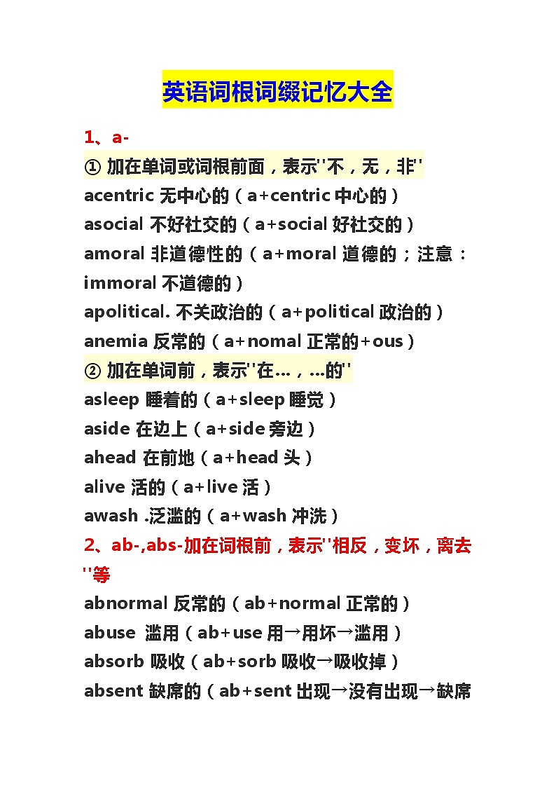 高中英语词根词缀记忆大全 学案01