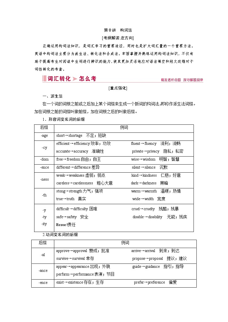 2020届河南省高三英语二轮复习讲义第十章构词法01
