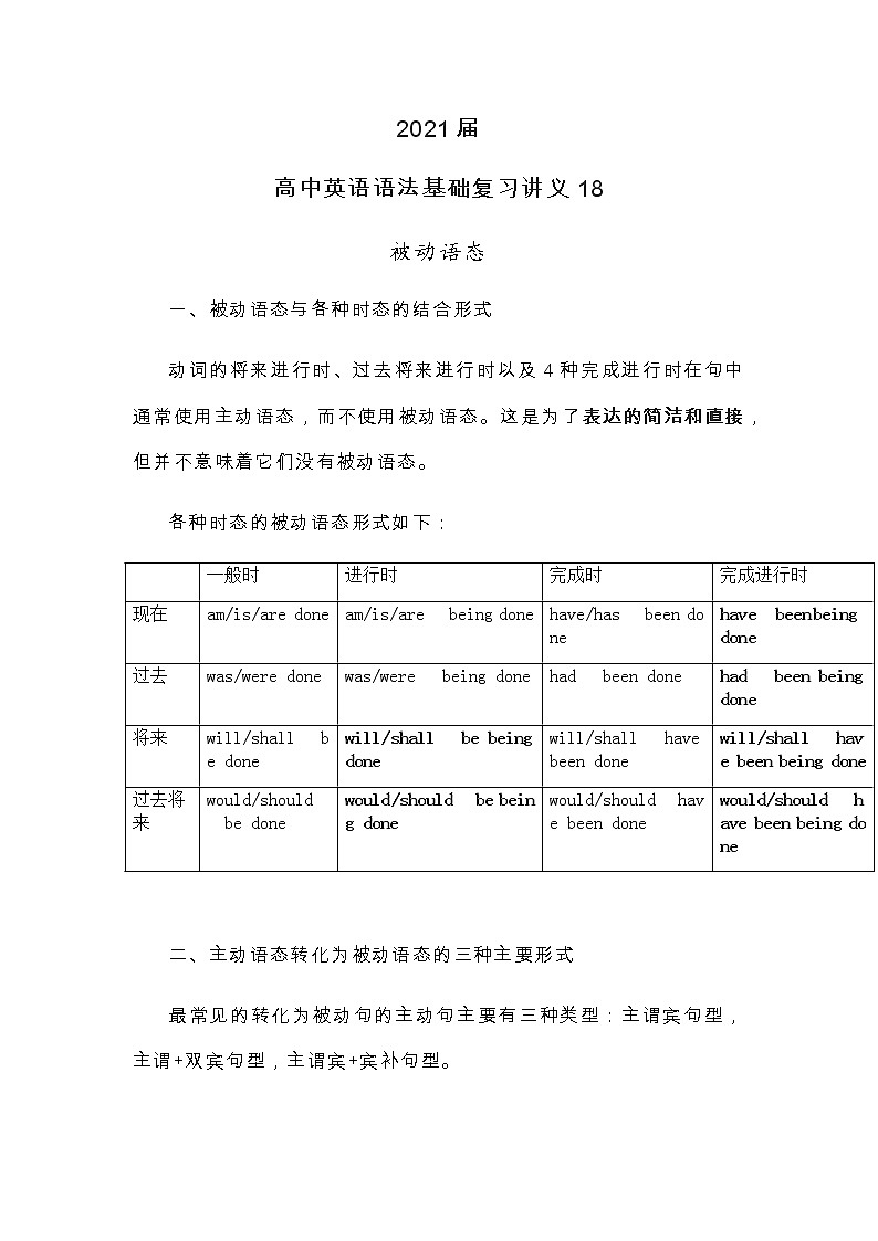 2021届人大附中高中英语语法基础复习讲义18被动语态01