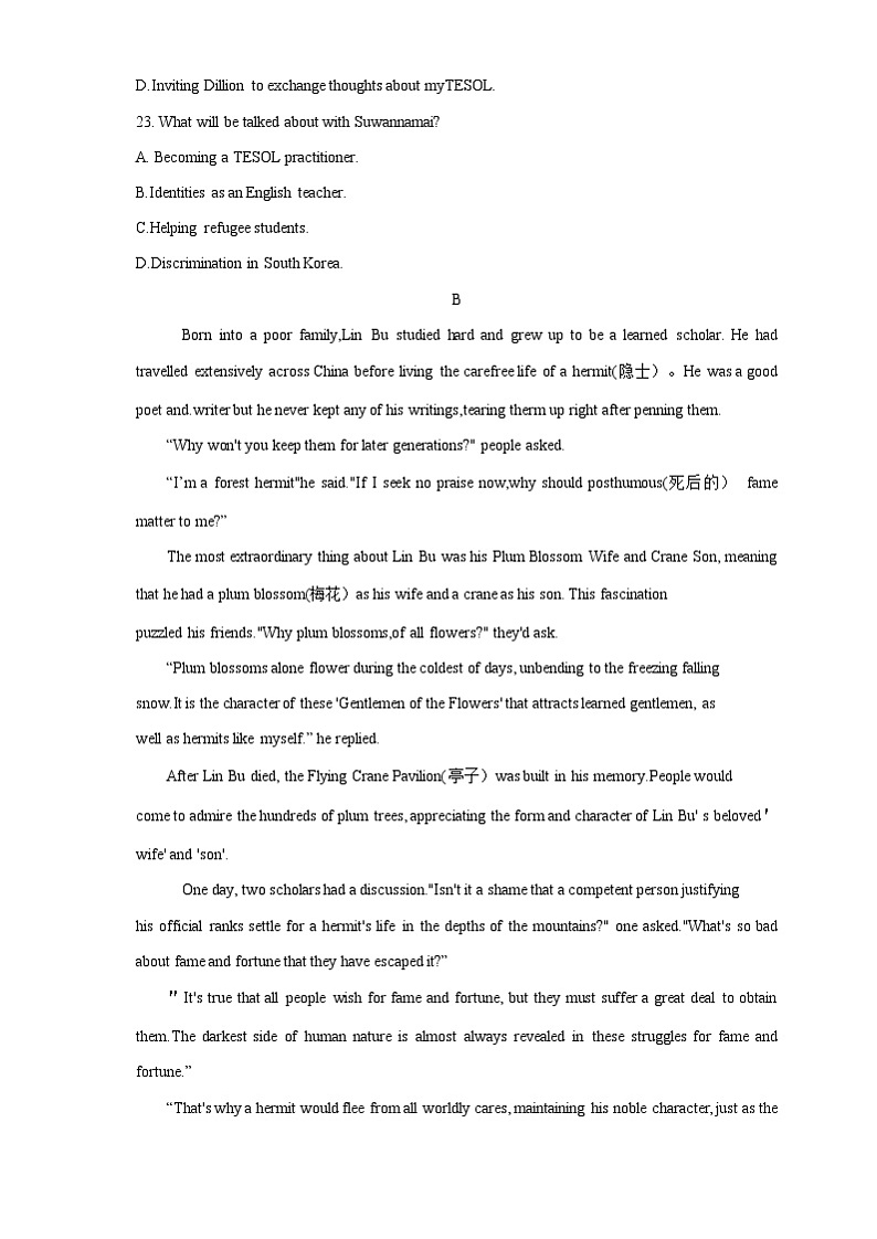 江苏省2021届高三上学期最新英语试卷精选汇编：阅读理解专题02