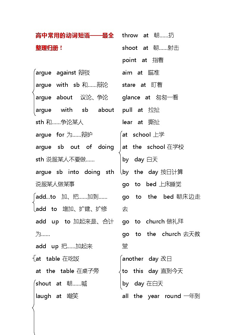 高中常用的动词短语——最全整理归册 教案01