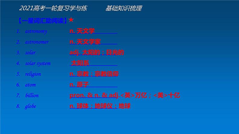 必修3 Unit4 Astronomy the science of the stars（核心素养精讲课件）-2021年高考英语一轮复习学与练05