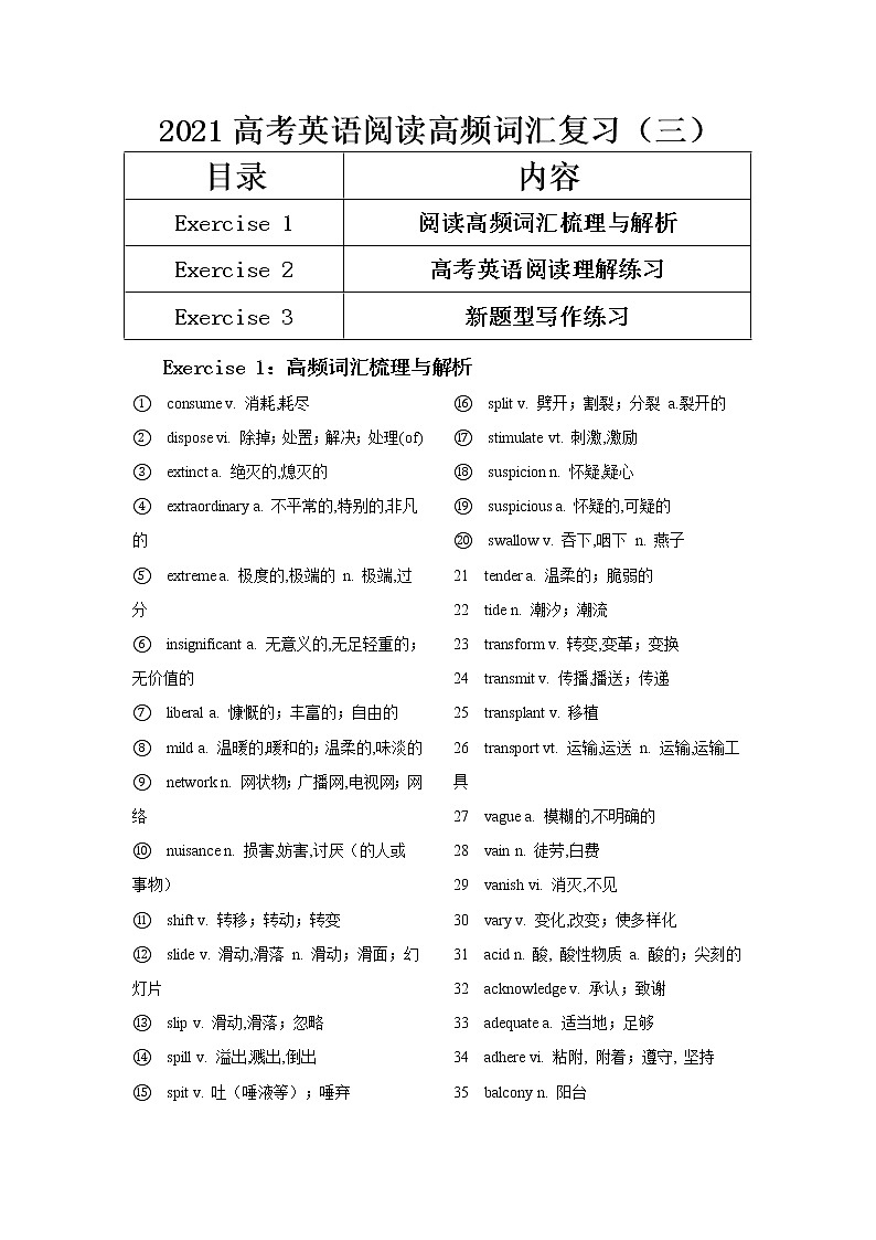 2021届高考英语阅读高频词汇复习（三）第1页